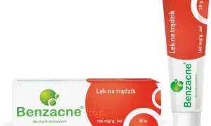 Opakowanie i tubka żelu na trądzik Benzacne. Wiele osób szuka benzacne opinie, by pozbyć się niedoskonałości.