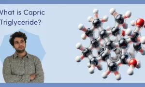 Mężczyzna zastanawia się nad strukturą cząsteczki, która może być caprylic/capric triglyceride.