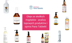 Kolekcja produktów z olejem Prunus amygdalus dulcis, czyli olejem ze słodkich migdałów, do pielęgnacji.