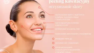 Peeling kawitacyjny: oczyszczenie, poprawa kondycji, wyrównanie kolorytu, redukcja zaskórników, promienny wygląd. Brak negatywnych efektów ubocznych.