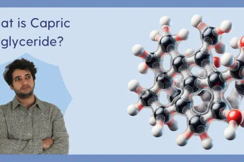 Mężczyzna zastanawia się nad strukturą cząsteczki, która może być caprylic/capric triglyceride.