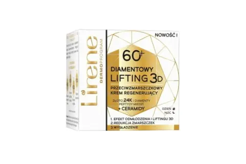 Skuteczny krem na zmarszczki po 60 forum: Lirene Diamentowy Lifting 3D z ceramidami i peptydami miedzi.