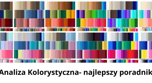 Palety barw: jesień, wiosna, lato, zima. Wiele odcieni, w tym intensywny **kolor pomarańczowy** w palecie "Prawdziwa Jesień".