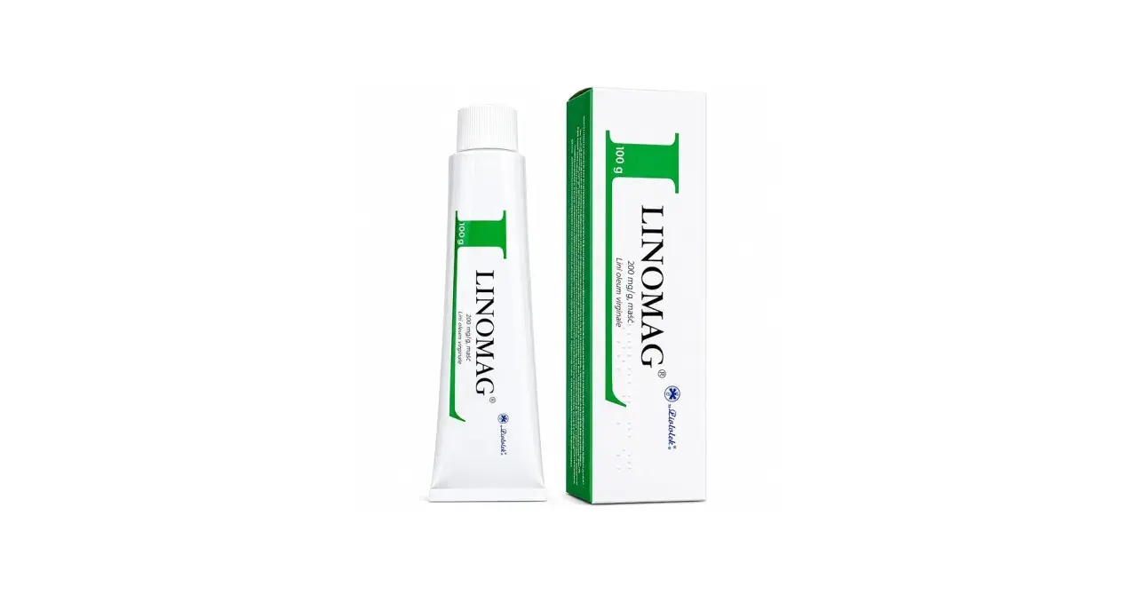 Maść Linomag 100g w tubce i kartoniku, z zielonym logo. Idealna do pielęgnacji skóry.