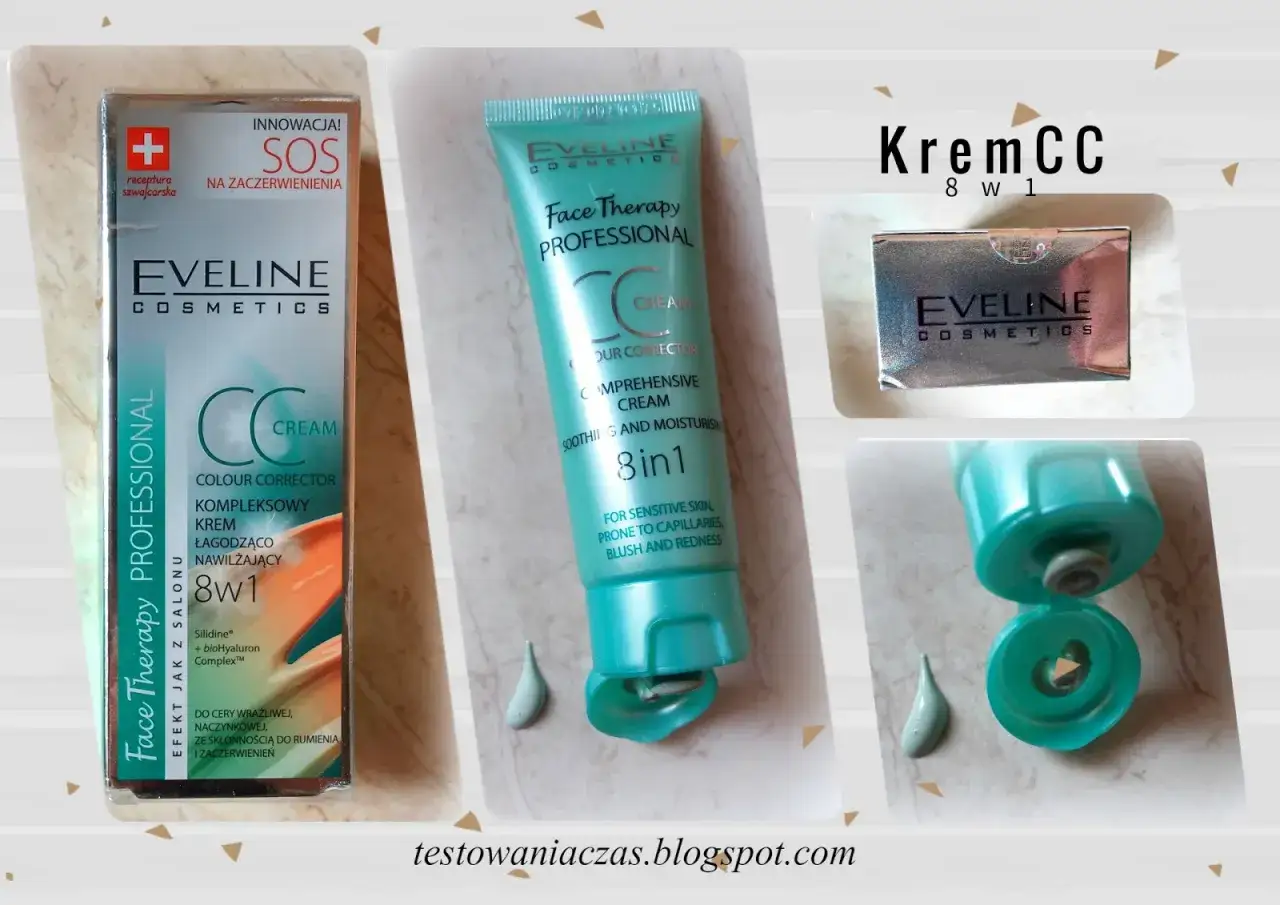 Krem CC Eveline Face Therapy Professional 8w1, łagodzący i nawilżający, idealny do cery wrażliwej.