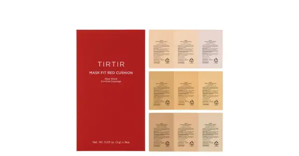 TIRTIR Mask Fit Red Cushion w 9 odcieniach. Zestaw próbek podkładu TIRTIR.