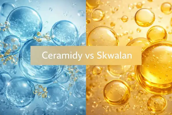 Porównanie ceramidów i skwalanu. Skwalan to cenny składnik nawilżający, który tworzy na skórze ochronną warstwę.