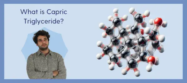 Mężczyzna zastanawia się nad strukturą cząsteczki, która może być caprylic/capric triglyceride.