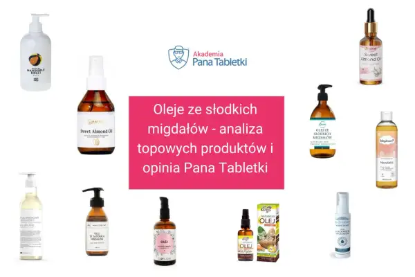 Kolekcja produktów z olejem Prunus amygdalus dulcis, czyli olejem ze słodkich migdałów, do pielęgnacji.