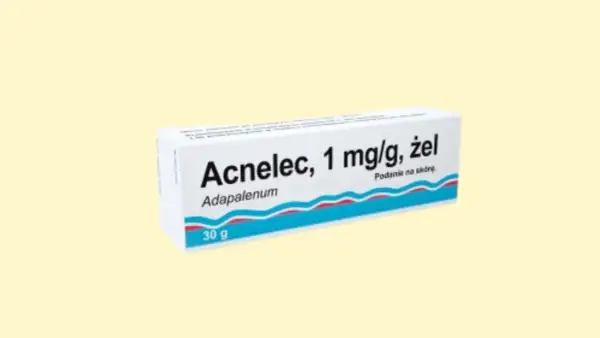 Opakowanie żelu Acnelec 1 mg/g z adapalenem. Wiele osób szuka acnelec opinie, by pozbyć się trądziku.